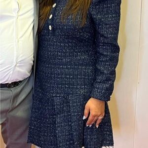 Aqua Navy Tweed Dress